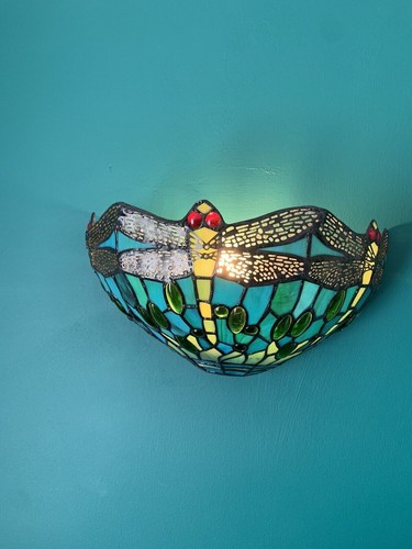 Antique Tiffany Style Wall Lamp Lamps Stained Glass Handcrafted Art Uplighter UK - Picture 4 of 8