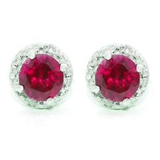 2Ct Simulated Red Ruby, Diamond Halo Women's Stud Earrings 14K White Gold Plated