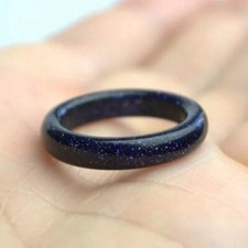 Natural Blue Sandstone Quartz Crystal Ring Healing Stone Finger Circle Jewelry