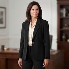 Vintage Sag Harbor Black 100 Pure Wool Single Button Crest Blazer Womens 18