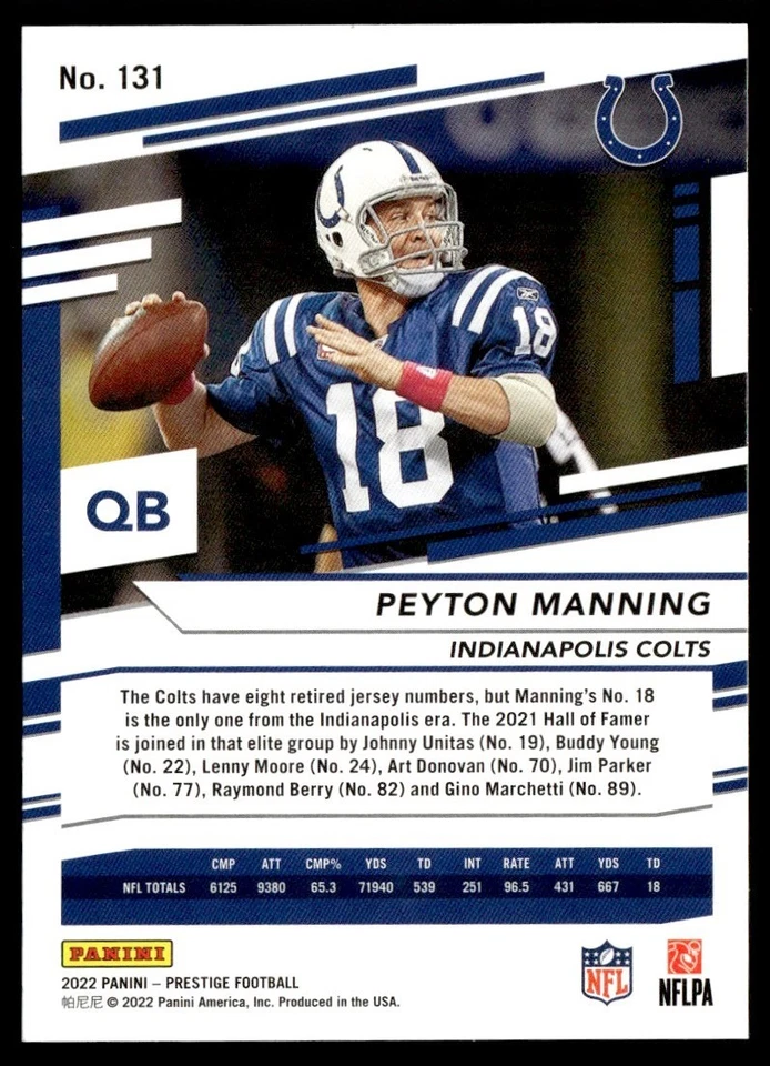 2022 Panini Prestige Peyton Manning Indianapolis Colts #131 - Image 2 of 2