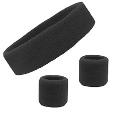 Sweatband Set Cotton Sports Headband Terry Cloth Wristband Moisture Wicking S...