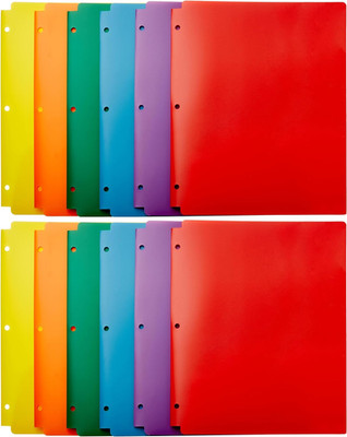 Plastic 3 Hole Punch Folders with 2 Pockets, 8.5 X 11 Inches, Pack of 12, Assort