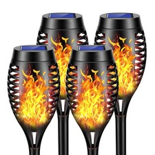 4x Flame Effect Solar Outdoor Lights Stake Garden Path Flickering LED Torch Lamp