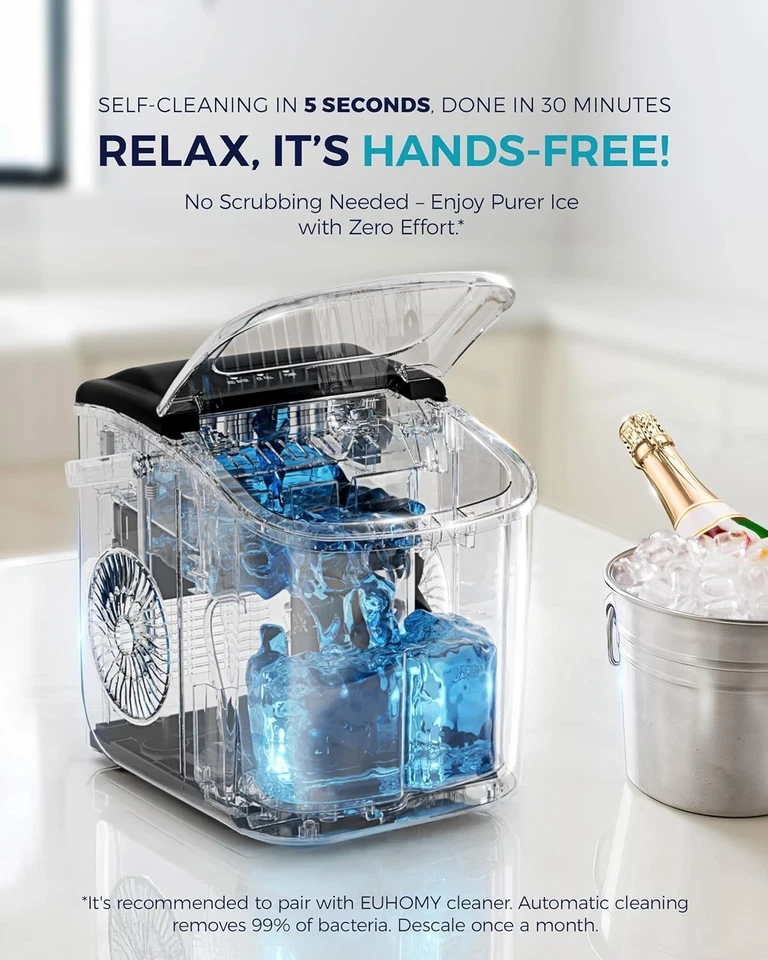 Máquina de fazer gelo de bancada com alça, 26 lb em 24 horas, 9 cubos de gelo prontos - Imagem 4 de 4