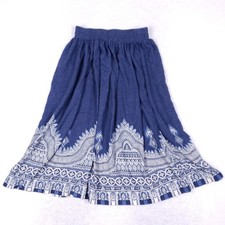 Vintage Stonebridge Skirt Womens Medium Blue White Paisley Boho Midi Made In USA
