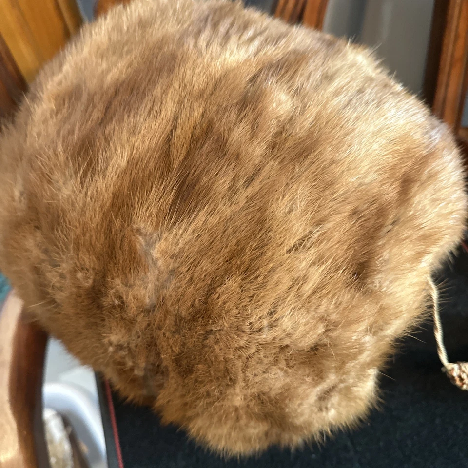 Antique Genuine Mink Fur Hand Warmer Muff Striped Victorian - Image 2 of 4