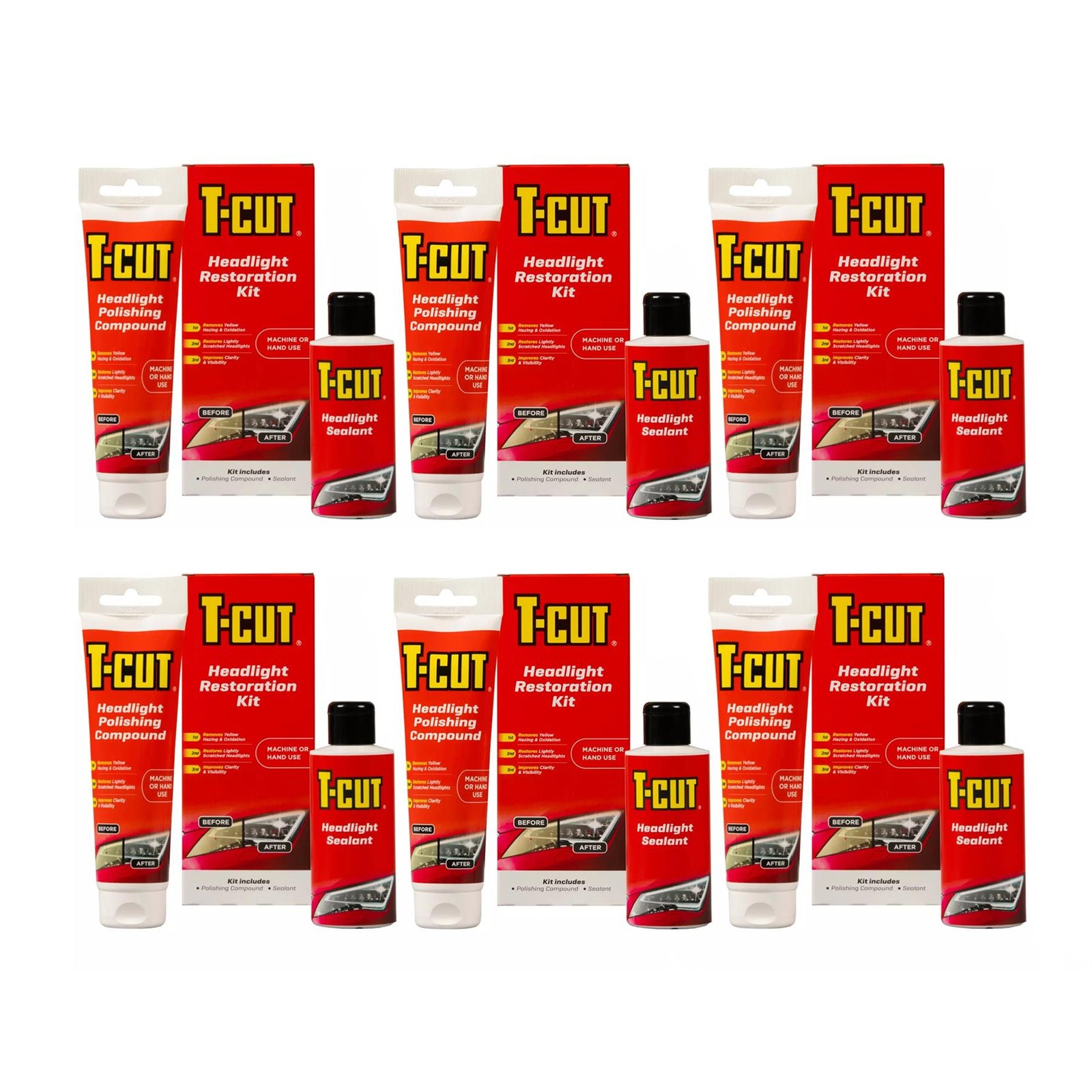 T-Cut Headlight Restoration Kit Polishing Compound & Restorer Sealant x6