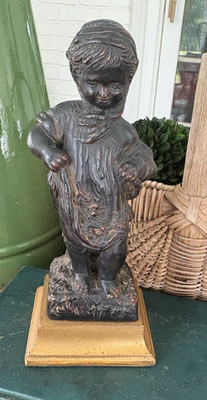 Vintage Italian Borghese Girl with Flowers Figurine Statue Children ~ Gold Base