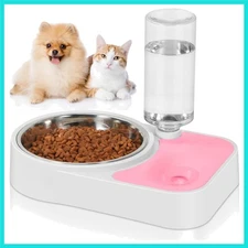 Double , 6.9" Dia Food Bowl and 11.6" L Water Bowl with Automatic Water Dispe...