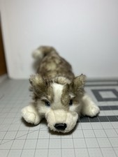 Folkmanis Realistic Brown Tan Wolf Pup Hand Puppet Plush 14 Inch Blue Eyes