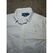 Polo Ralph Lauren Seersucker Untucked Shirt Mens M Blue Stripe Short Sleeve