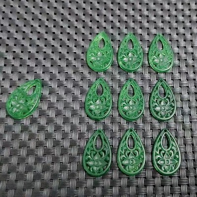 Dry green jadeite hollowed out lucky flower  semi-finished accessories