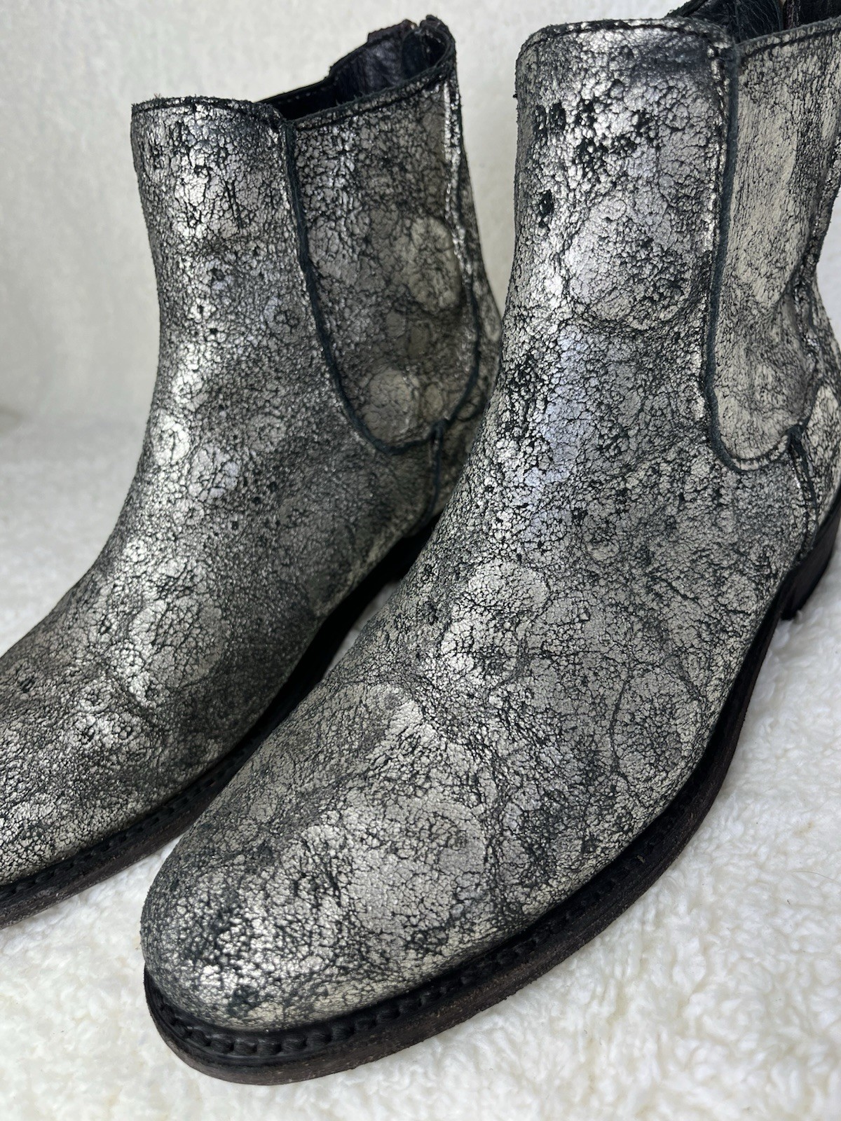 Liberty Black Distressed Leather Western Boots Metallic Handmade In Mexico image 8