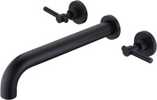 Wall Mount Tub Filler Matte Black Tub Faucet High Flow Two Handles Solid Brass,