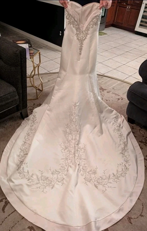 Vestido de novia David's 6 S M marfil champán plata sin tirantes bordado  Foto 2 de 2