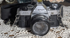 Canon AE-1 Program silver SLR 35mm Film Camera 50mm f/1.8 FD Lens - UnTested