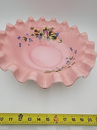 Large Antique Victorian Cased Glass Pitcher and Ruffled Wash Bowl Hand Painted - Picture 8 of 24