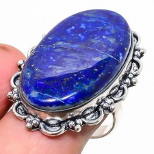 Natural Lapis Lazuli Gemstone 925 Sterling Silver Ring Size 98.5 K683