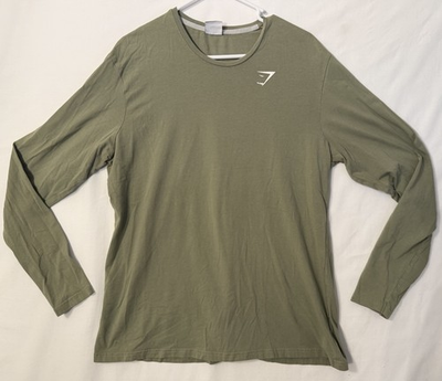 #ad Gymshark Long Sleeve Crewneck Men’s 2XL Workout Shirt Sage Green Shark Logo $19.99