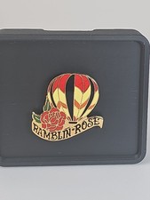 Vintage Ramblin Rose Hot Air Balloon Hat Tie Lapel Gold Tone Pin Back Button