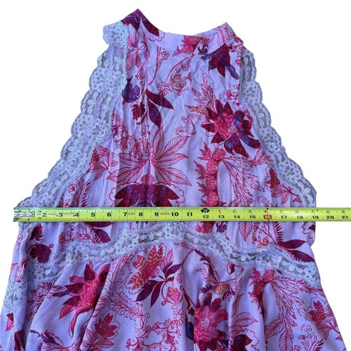 Mini Vestido Free People Lavanda Estampado Floral Encaje Borde Boho Fiesta Cubre M - Imagen 7 de 11