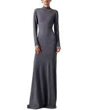 Carolina Herrera Turtleneck Wool Gown Women's Grey M