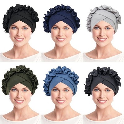 Muslim Women Hijab Flower Bonnet Cap Beanies Headwear Wrap Twist Knot Hat Turban