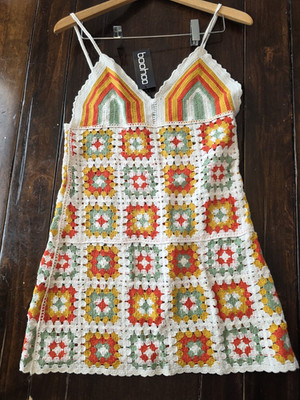 boohoo M/L Multicolor Crochet Geometric V-Neck Strappy Sleeveless Mini Dress