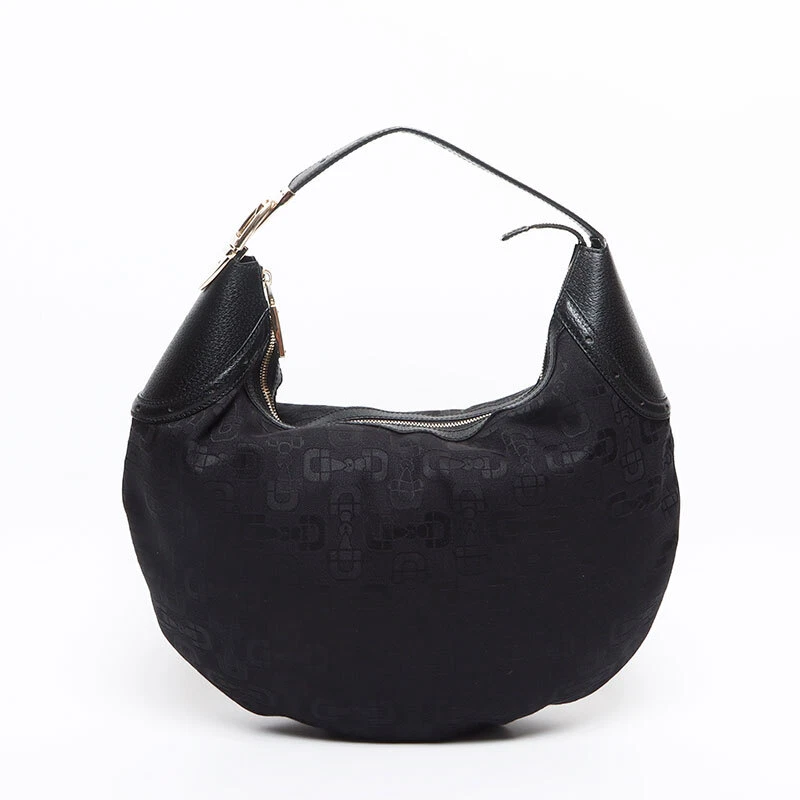 Sac bandoulière GUCCI toile cuir motif mors de cheval 145764 noir WS13391