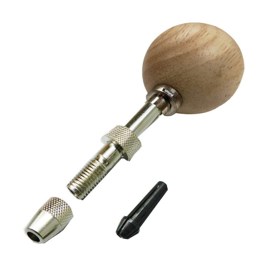 Swivel Head Pin Vise Hand Held Chuck Holder Round Ball Wood Handle