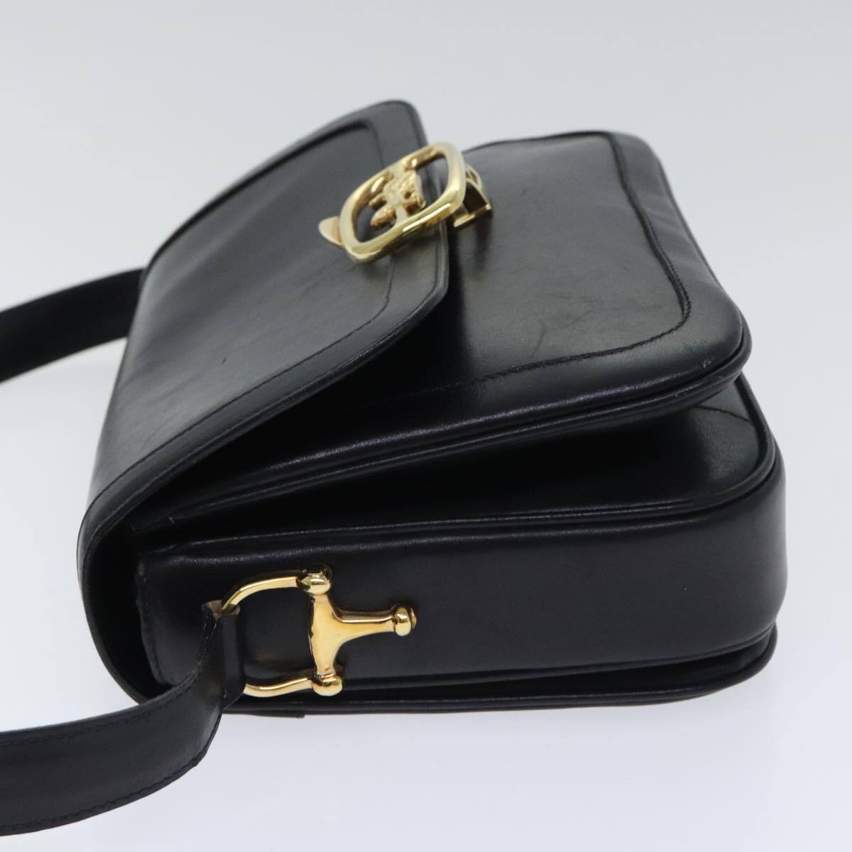 CELINE Horse Carriage Shoulder Bag Leather Black Gold Auth CELINE Horse Carriage Shoulder Bag Leather Black Gold Auth