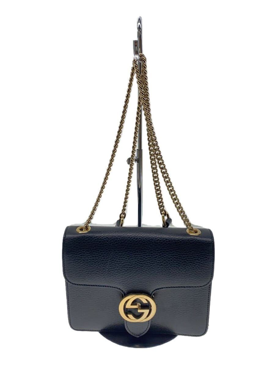 GUCCI shoulder bag chain interlocking G leather BLK black GUCCI shoulder bag chain interlocking G leather BLK black