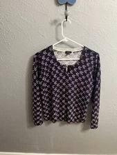 Talbots Womens Cardigan Sweater Size  Medium Purple Maroon White ￼