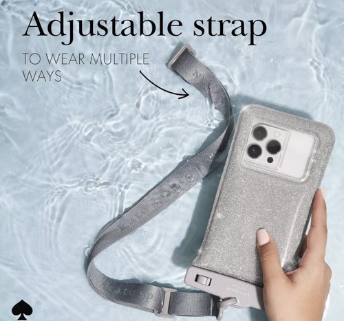 Kate Spade Waterproof glitter Silver Phone Pouch With Adjustable Strap NIB - 第 10/11 張圖片