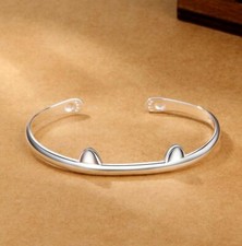Armspange Katze Damen Unisex Sterling Silber 925 Armband Armreif Flexibel Dehnba