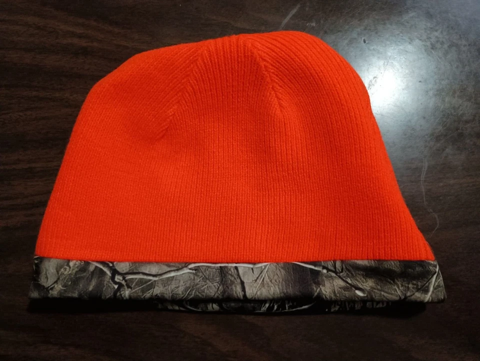Huntworth Camo Beanie - Reversible - Hunting Orange Fleece Knit Hat Cap - Image 4 of 4