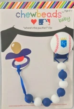 Chewbeads Baby Pacifier Clip - Holder Safe Silicone Royals MLB Baseball  - NEW