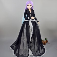 Bambola BJD 24" 1/3 bambina con parrucca capelli sfumati e vestito nero realistico donna