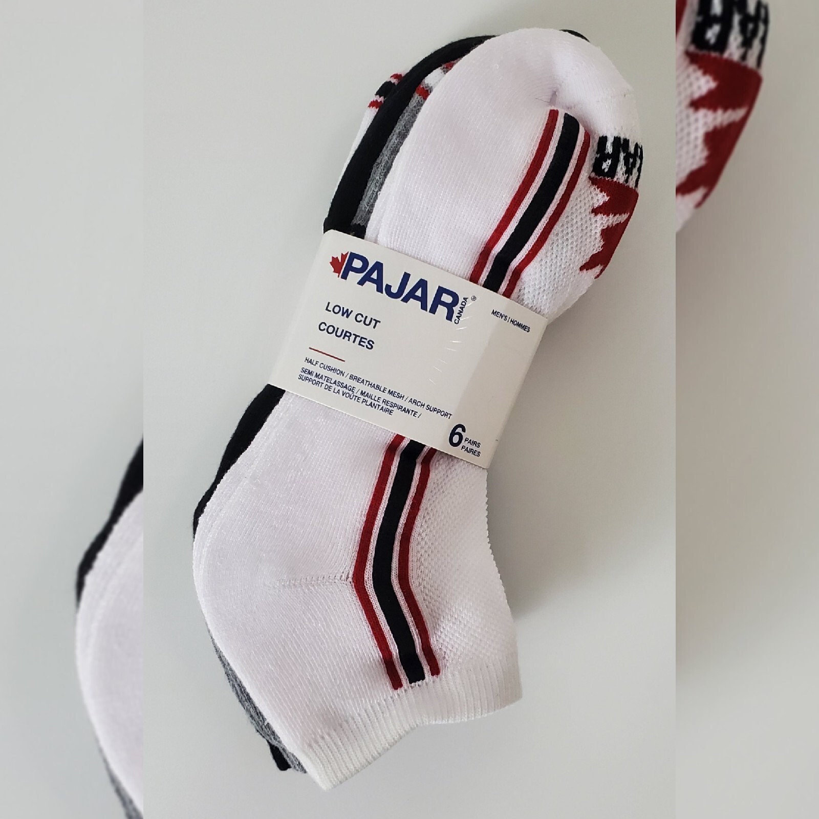 PAJAR CANADA LOW CUT SOCKS MEN 6 PAIRS HALF CUSHION/ARCH SUPPORT/BREATHABLE MESH