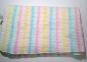 Vintage Beacon Pastel Pink Blue Yellow Stripe Waffle Weave Baby Blanket 35 x 28