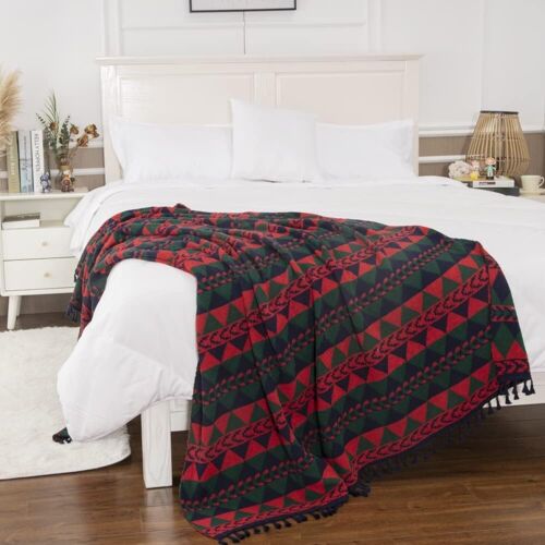 Knit Woven Throw Blanket Colorful Geometric Pattern Blankets - Picture 2 of 7