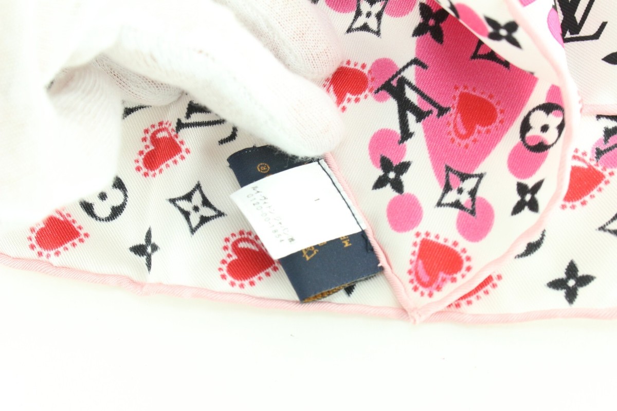 Louis Vuitton Rare Valentine Heart Monogram Silk Scarf