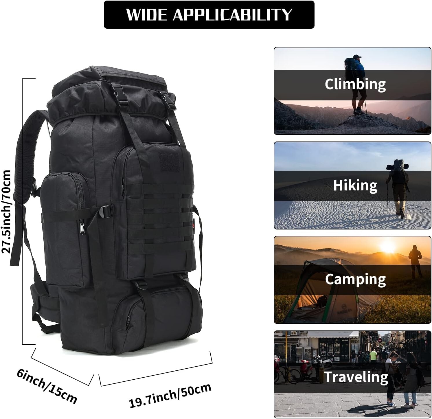Hiking Backpack  70L/100L Camping Backpack Military Rucksack. Brand NEW-image