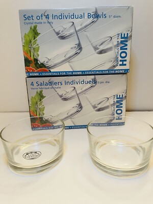 Lot of Eight HOME Essentials Glass Salad Bowls - Two Sets of Four NIB