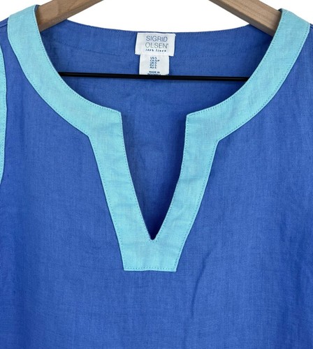 Sigrid Olsen Small SM S Short Summer Dress Sleeveless Linen Shift Blue - Picture 2 of 6