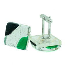 Murano Glas Manschettenkn&ouml;pfe eckig gr&uuml;n silber schwarz Millefiori Venedig Hochzeit