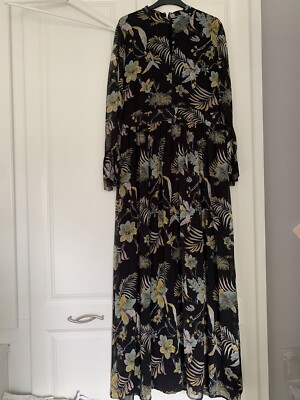 Gestuz Long Black Flower Print High Neck Dress Was 150 Size EU 40 | eBay
