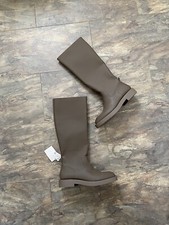 Stivali al ginocchio piatti gommati marrone kaki Zara UK6 EU39 US8 #010