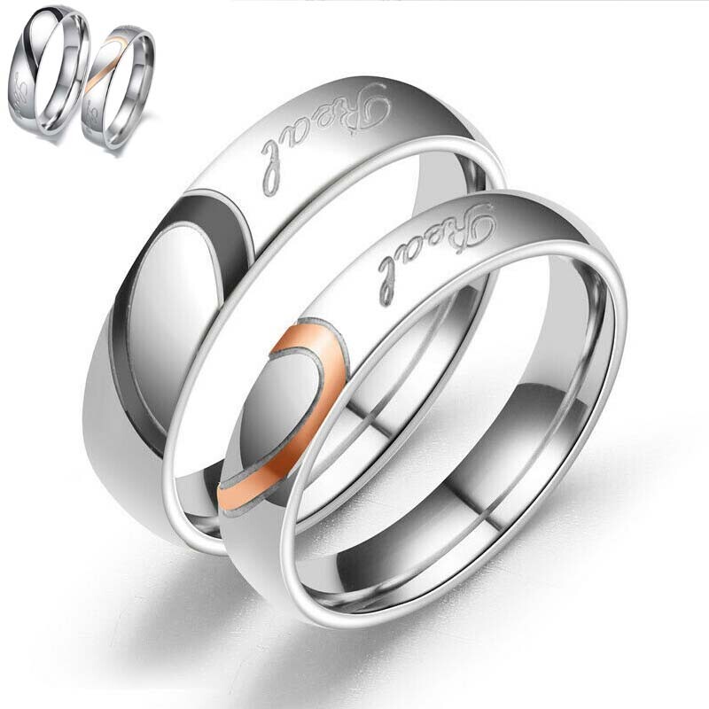 Real Love Heart Joint Couple Rings - Titanium Plated Stainless Steel Wedding & Promise Bands - View #2